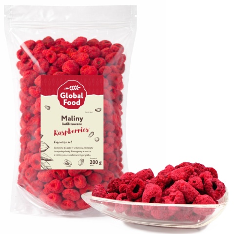 MALINY LIOFILIZOWANE 200g (CAŁE OWOCE) NATURALNE BEZ CUKRU